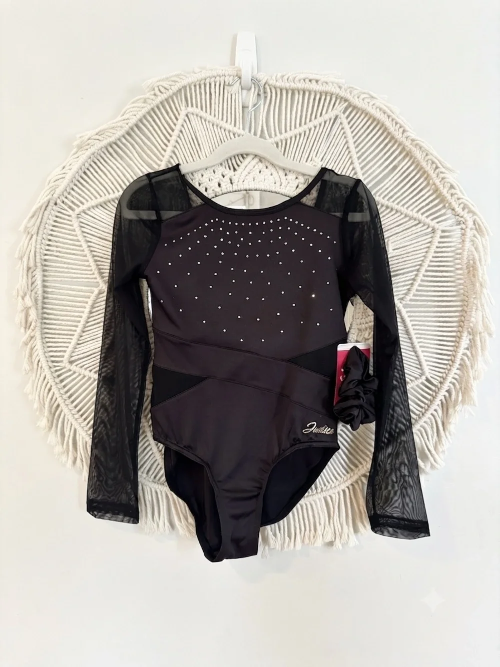 Justice Girls Medium Long Sleeve Gymnastics Dance Leotard Mesh Rhinestone NWT